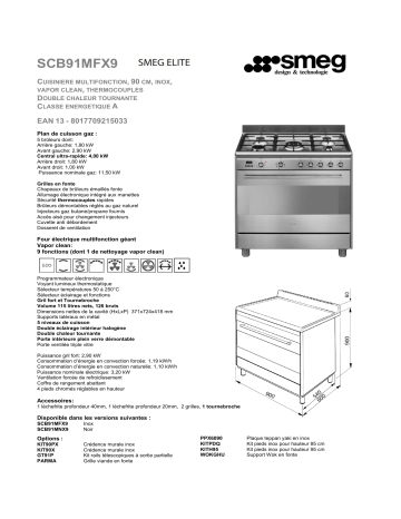 Product information | Smeg SCB91MFX9 Piano de cuisson mixte Product fiche | Fixfr