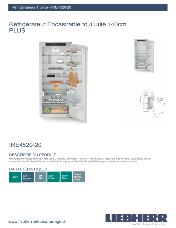 Product information | Liebherr IRE4520-20 Réfrigérateur 1 porte encastrable Product fiche | Fixfr