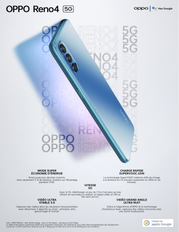 Product information | Oppo Reno 4 Noir 5G Smartphone Product fiche | Fixfr