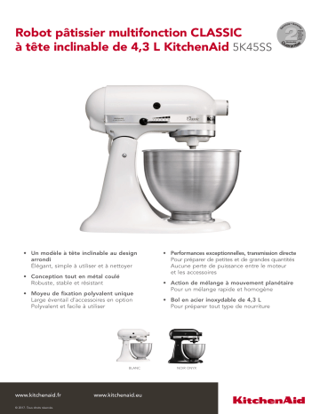 Product information | Kitchenaid 5K45SS EOB noir CLASSIC Robot pâtissier Product fiche | Fixfr