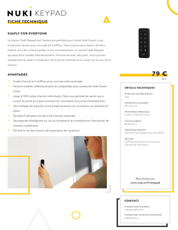 Product information | Nuki KEYPAD Accessoire serrure connectée Product fiche | Fixfr