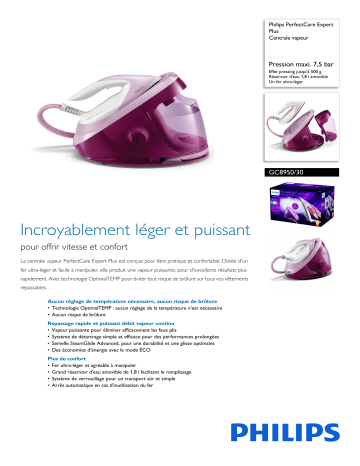 Product information | Philips GC8950/30 PerfectCare Expert Plus Centrale vapeur Product fiche | Fixfr