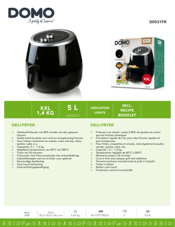 Product information | Domo DELI-FRYER DO531FR Friteuse Manuel utilisateur | Fixfr