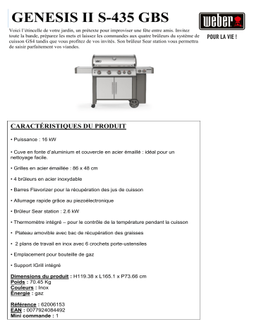 Product information | Weber Genesis II S-435 GBS inox Barbecue gaz Product fiche | Fixfr