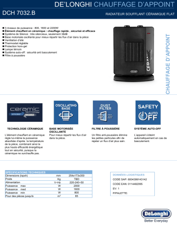 Product information | Delonghi DCH7032.B Chauffage soufflant Product fiche | Fixfr