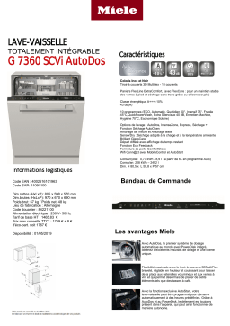 Miele G 7360 SCVi AutoDos Lave vaisselle tout intégrable Product fiche