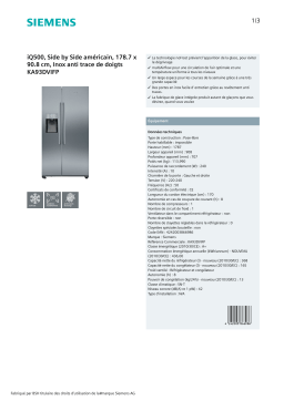 Siemens KA93DVIFP Réfrigérateur Américain Product fiche