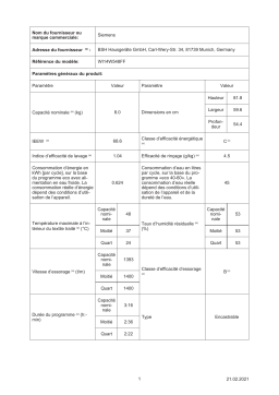Siemens WI14W548FF Lave linge hublot encastrable Product fiche