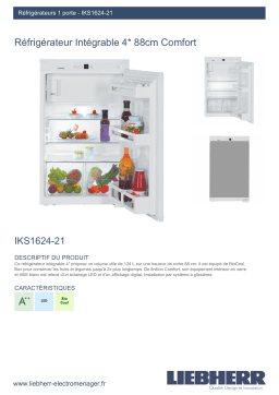 Liebherr IKS1624-21 Réfrigérateur 1 porte encastrable Product fiche