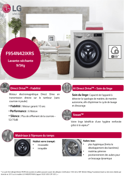 LG F954N42IXRS Lave linge séchant hublot Product fiche