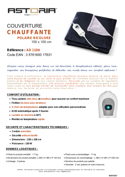 ASTORIA AD110A Couverture chauffante Manuel utilisateur