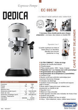 Delonghi EC695.W Dedica blanc Machine à expresso Product fiche