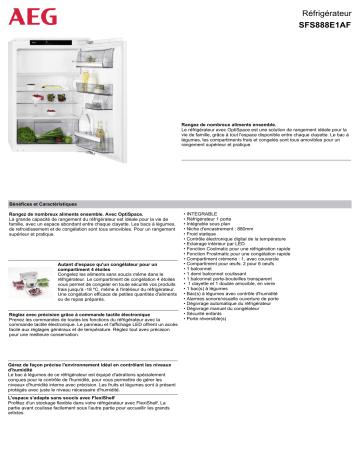 Product information | AEG SFS888E1AF Réfrigérateur 1 porte encastrable Product fiche | Fixfr