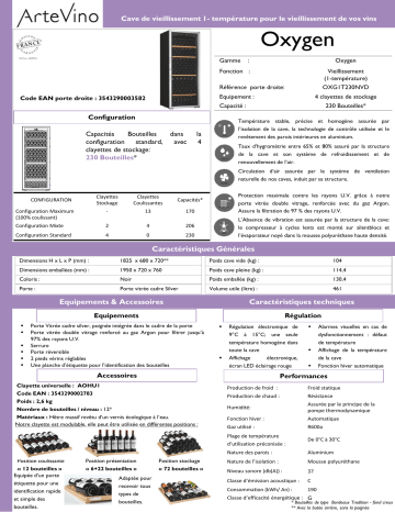 Product information | Artevino Oxygen OXG1T230NVD Cave à vin vieillissement Product fiche | Fixfr