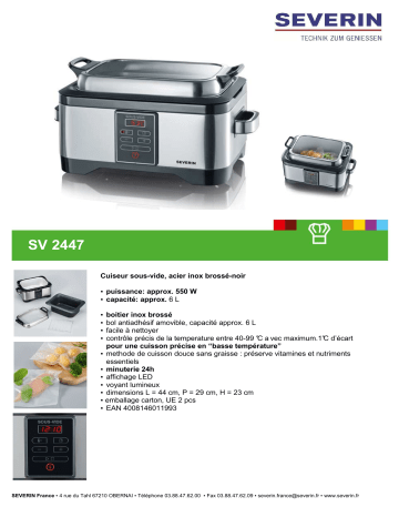 Product information | Severin cuisson basse température SV 2447 Multicuiseur Product fiche | Fixfr