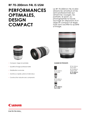 Product information | Canon RF 70-200mm F4 L IS USM Objectif pour Hybride Plein Format Product fiche | Fixfr