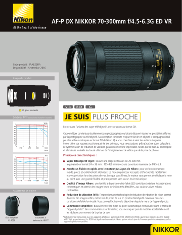 Product information | Nikon AF-P DX NIKKOR 70-300mm f/4.5-6.3G ED VR Objectif pour Reflex Product fiche | Fixfr