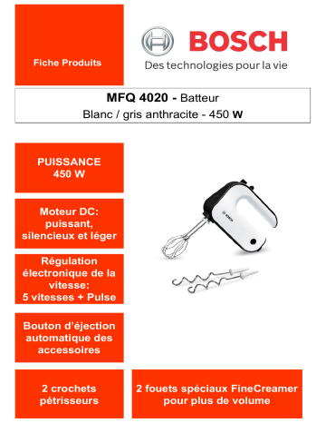 Product information | Bosch MFQ4020 Batteur Product fiche | Fixfr