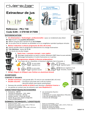 Product information | Riviera Et Bar PEJ730 Extracteur de jus Product fiche | Fixfr