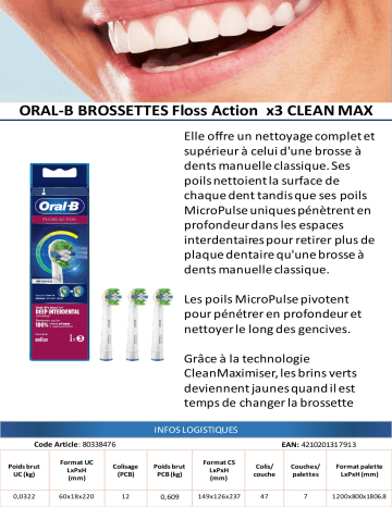 Product information | Oral-B Floss Action x3 Clean Max Brossette dentaire Product fiche | Fixfr
