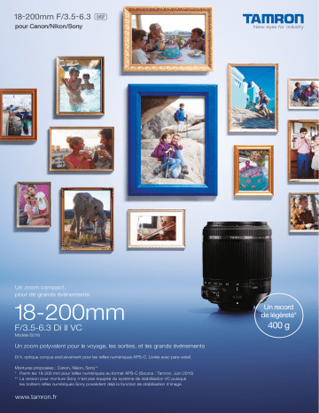 Product information | Tamron 18-200mm f/3.5-6.3 Di II VC Canon Objectif pour Reflex Product fiche | Fixfr