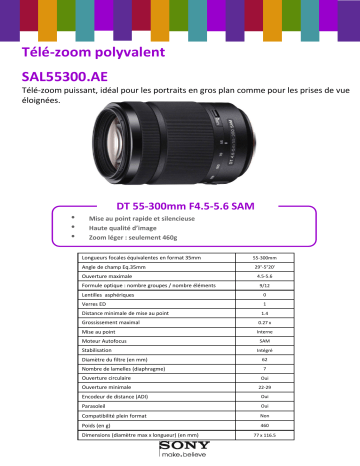 Product information | Sony SAL 55-300mm f/4.5-5.6 DT Objectif pour Reflex Product fiche | Fixfr