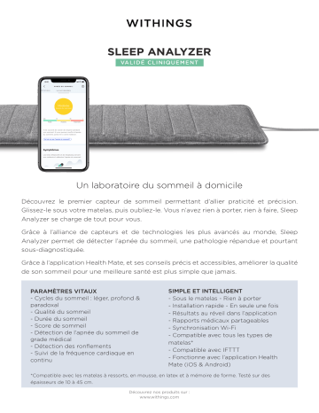 Product information | Withings SLEEP ANALYZER et apnée du sommeil Analyseur de sommeil Product fiche | Fixfr