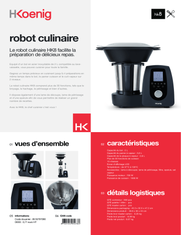 Product information | H.Koenig HK8 Gris Robot cuiseur Product fiche | Fixfr