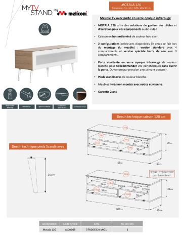 Product information | Meliconi Motala 120 cm bois Meuble TV Product fiche | Fixfr