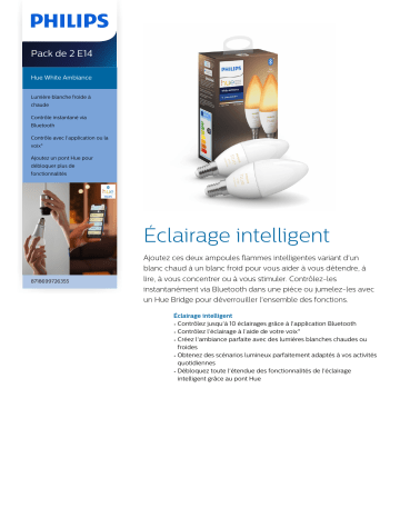 Product information | Philips Hue Pack x2 E14 White & Ambiance Ampoule connectée Product fiche | Fixfr