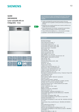 Siemens SN536S02IE IQ300 Lave vaisselle encastrable Product fiche