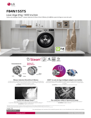 Product information | LG F84N15STS Lave linge hublot Product fiche | Fixfr