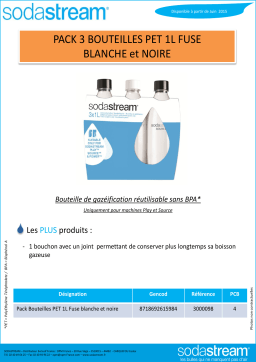 Sodastream Pack 3 bout. PET Fuse 1L Bouteille Product fiche