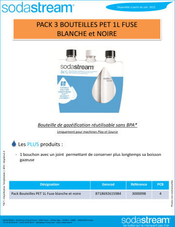 Product information | Sodastream Pack 3 bout. PET Fuse 1L Bouteille Product fiche | Fixfr