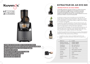 EVO820GM Gris Mat | Product information | Kuvings EVO820CG Champagne Extracteur de jus Product fiche | Fixfr