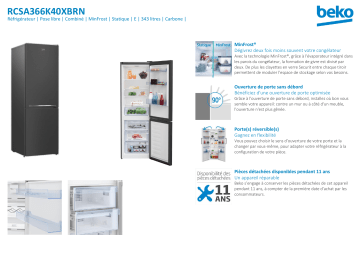 Product information | Beko RCSA366K40XBRN Réfrigérateur combiné Manuel utilisateur | Fixfr