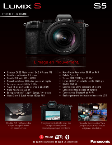 Product information | Panasonic Lumix S5 Nu Noir Appareil photo Hybride Product fiche | Fixfr