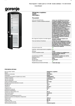 Gorenje ORK192BK-L Réfrigérateur combiné Product fiche