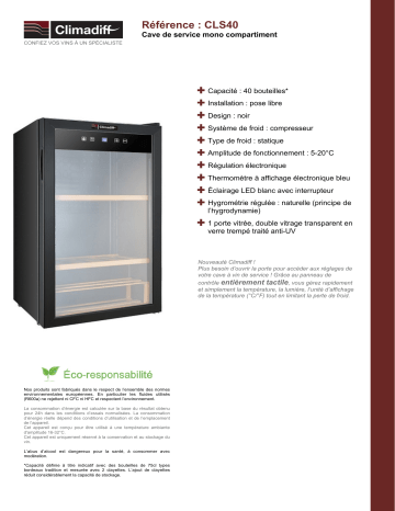 Product information | Climadiff CLS40 Cave à vin de service Product fiche | Fixfr