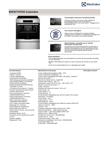 Product information | Electrolux EKF6772TOX Cuisinière induction Product fiche | Fixfr