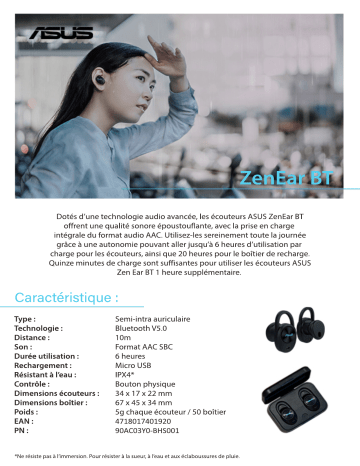 Product information | Asus Zen Ear Ecouteurs Product fiche | Fixfr