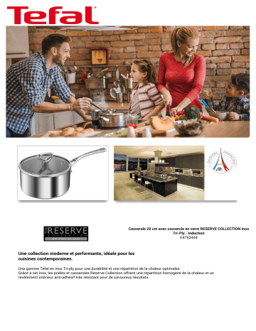 Product information | Tefal Reserve collection Triply 20 cm Casserole Product fiche | Fixfr