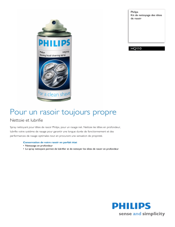 Product information | Philips nettoyant HQ110/02 pour rasoir Spray nettoyant Product fiche | Fixfr
