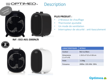 OCE-A01-2000N | Product information | Optimea OCE-A01-2000B Chauffage soufflant Product fiche | Fixfr