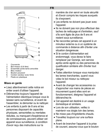 Manuel du propriétaire | Gorenje BSM 600 CLW + 2 gourdes Blender Owner's Manual | Fixfr