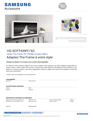 Product information | Samsung Cadre VG-SCFT43WT 2020 The Frame Blanc Cadre The Frame Product fiche | Fixfr