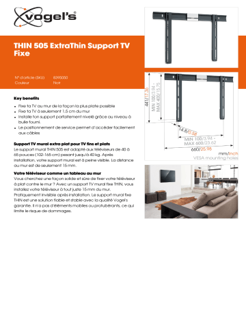 Product information | Vogel's THIN 505 LED 40-65P fixe Support mural TV Product fiche | Fixfr
