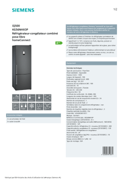 Siemens KG56NHX3P Connecté Réfrigérateur combiné Product fiche