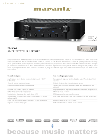 Product information | Marantz PM8006 Argent Amplificateur HiFi Product fiche | Fixfr