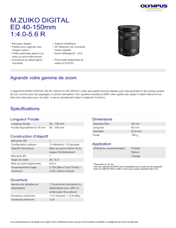 Product information | Olympus E-M10 III +14-42mm+40-150mm+Etui+16Go Appareil photo Hybride Product fiche | Fixfr